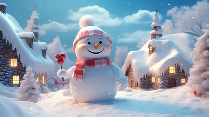 Obraz premium Cheerful Snowman Celebrates Christmas