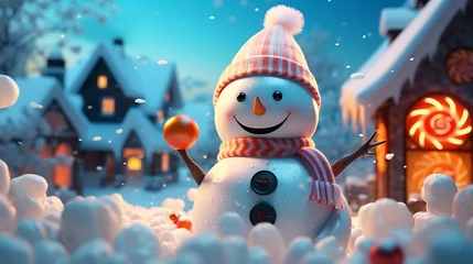 Fotobehang Cheerful Snowman Celebrates Christmas © Mauro