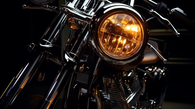 A close encounter with the mesmerizing charm of a luxury bike's headlights, a symbol of excellence