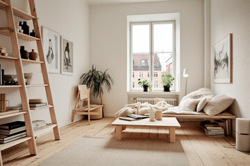 modern Scandinavian living room wooden details