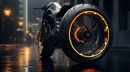 Get up close and personal with the tire of a premium motorcycle, highlighting the sheer luxury in...