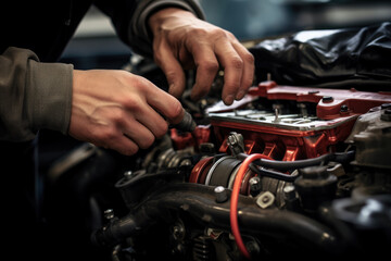 Close-up of an auto electrical engineer working on a car's CPU 