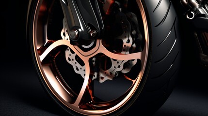 Reveal the rich, glossy rubber of a high-end bike's tire, capturing the essence of luxury in every...