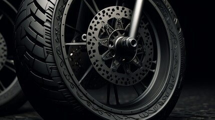 Reveal the rich, tactile texture of a prestigious motorcycle's tire, emphasizing its opulence