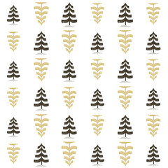 Christmas tree gold and black seamless pattern. Winter Noel print, New year holidays golden decoration, fir tree background, wallpaper, wrapping paper design, gift wrap.