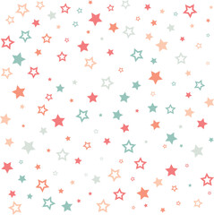 Cute stars seamless pattern, vector, baby confetti falling on white. flying stars glitter vector backdrop.