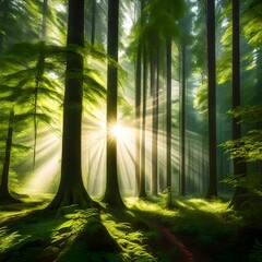 Fototapeta na wymiar rays of light in the forest