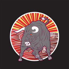 bulls illustration design for sukajan is mean japan traditional cloth or t-shirt