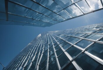 Low angle image of typical contemporary office towers tall structures with glass facades financial 