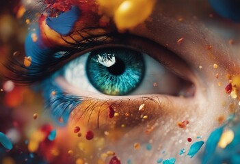 Explosion of colors out of an artist in concept of creative and art inspiration Element of blending - obrazy, fototapety, plakaty