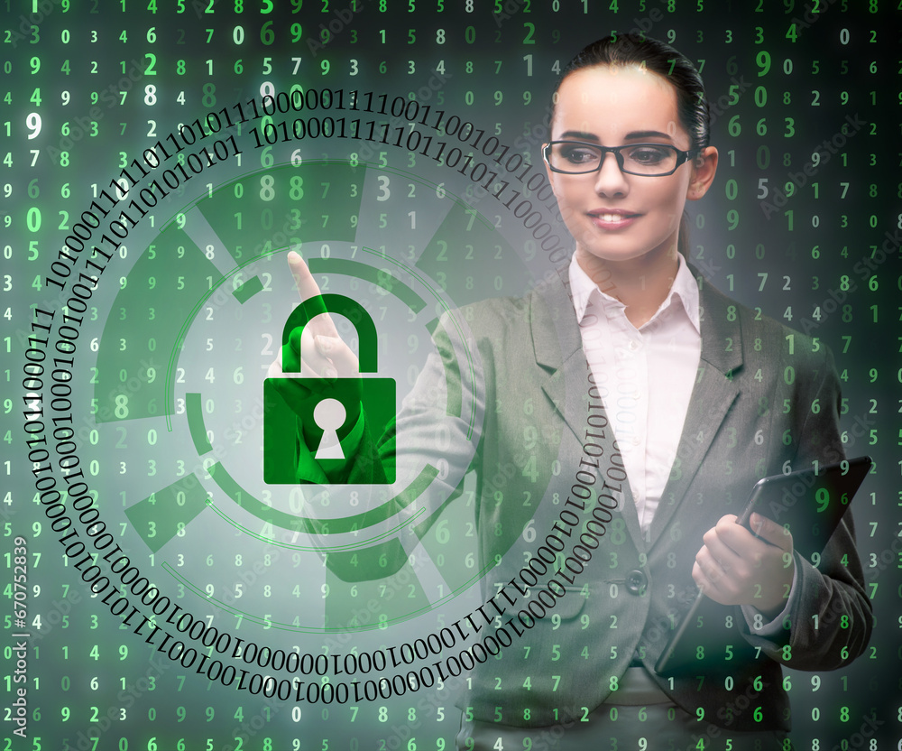 Aufkleber man in digital security concept pressing button
