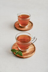 Tea  in a glass cups with mint leaves