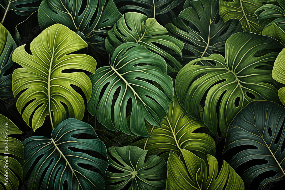 Canvas Prints Lush Green Tropical Monstera Leaves, print background