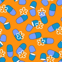 Medicine pills seamless cartoon doctors care pattern for wrapping paper and fabrics and medicaments packaging