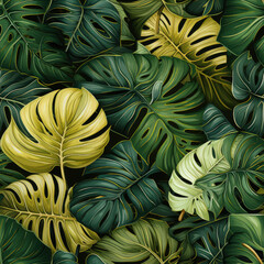 Lush Green Tropical Monstera Leaves pattern 