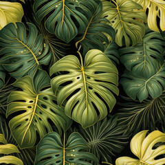 Lush Green Tropical Monstera Leaves, wallpaper background