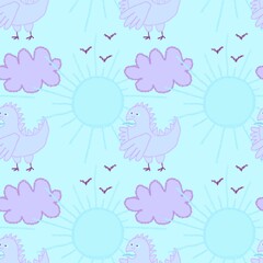 Cartoon retro dragon seamless scribble monsters Middle Ages chicken pattern for Christmas wrapping paper