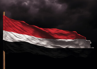 Yemen's Flag: Symbol of Unity Amidst Dark Clouds Generative Ai - obrazy, fototapety, plakaty