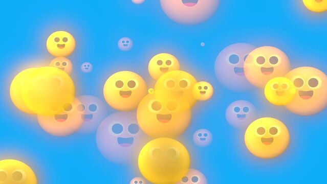 Smiling emoticons on a blue background