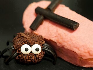 spooky chocolate truffle Spider and tomb with cross