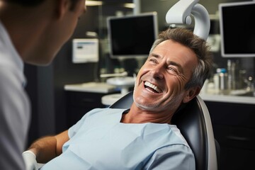 Obraz premium Dentist examining smiling elderly patient