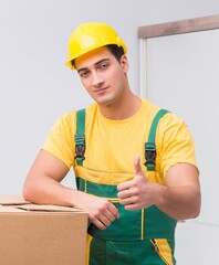 Transportation worker delivering boxes to house