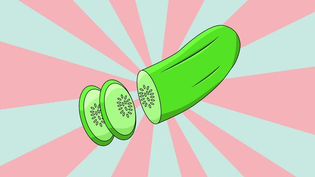Animation of a cucumber slice icon with a rotating background