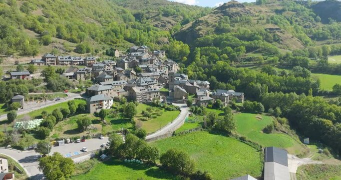 Durro panoramic aerial view; in the Vall de Boi; Lleida Catalonia; Cataloged as one of the most beautiful towns in Spain
