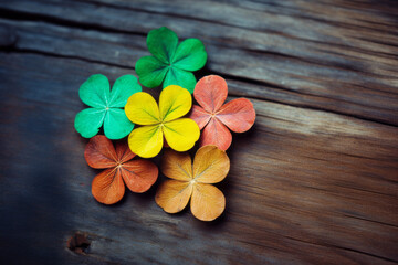 Fototapeta premium Colorful four leaf clover. Concept of luck, fortune, rarity, nature.