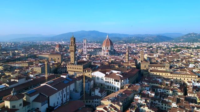 Perfect aerial top view flightdrone. Santa Maria del Fiore dome Florence Italy
