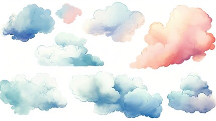 Abstract pattern of watercolor clouds on white backg