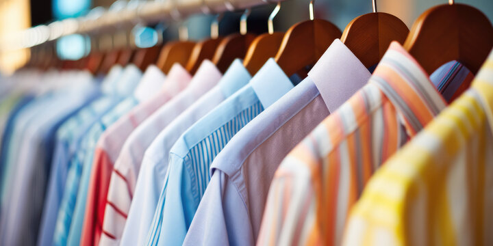 Row of mens formal shirts on hangers
