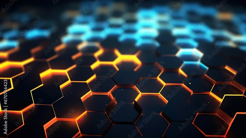 Poster abstract background hexagon pattern with glowing lig