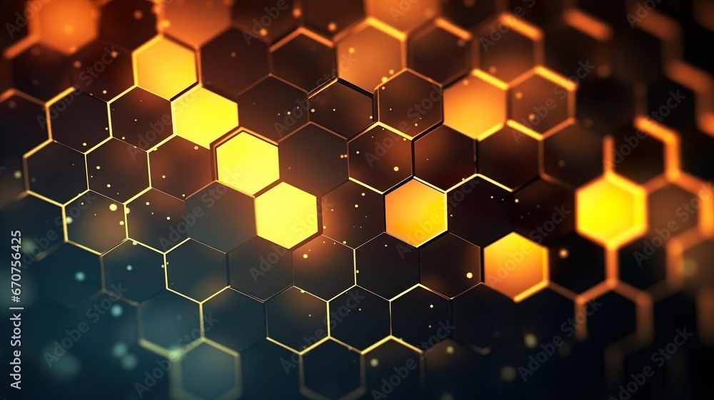 Poster abstract background hexagon pattern with glowing lig