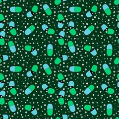 Halloween medicine seamless pills and ghost and skulls pattern for wrapping paper and fabrics and linens