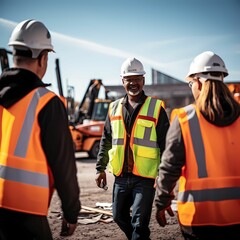 Obraz premium Construction worker team on a construction site