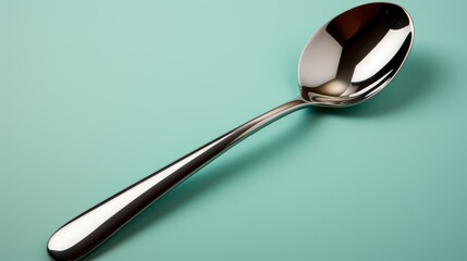 A Close-Up of a Shiny Spoon Reflecting Light on a Vibrant turquoise Background
