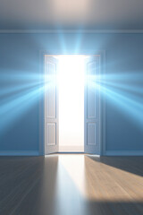 open door with light at the end, new life and opportunity concept, changes and right decision