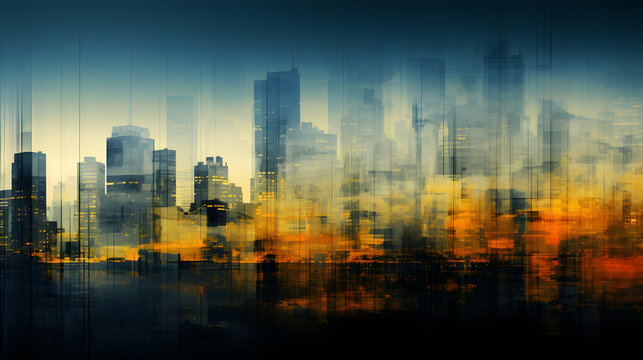 colored abstract city skyline - modern digital painting - generative AI
