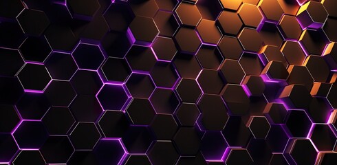 hexagon honeycomb purple and yellow neon background, hexagonal shape pattern texture - obrazy, fototapety, plakaty