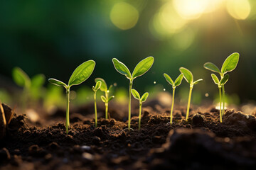 Seedlings reach for the morning sunlight, emerging from nutrient-rich soil. This represents a...