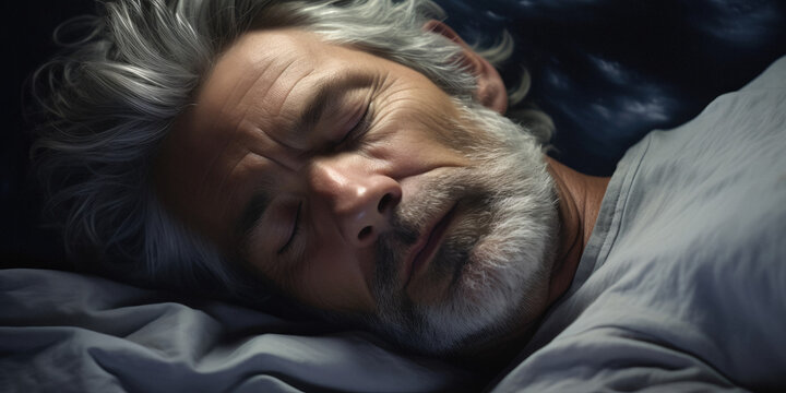 Middle-aged man asleep in bed 