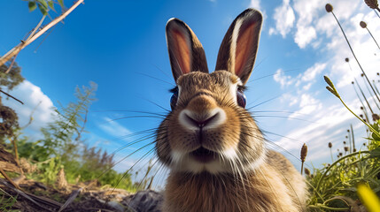 Close up portrait of a rabbit. Wild animal.