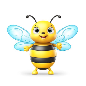Cute Bee, Cartoon Animal Toy Character, Isolated On White Background