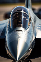 Close-up of nose cone. cockpit, canopy and pilot of advanced fighter jet - obrazy, fototapety, plakaty