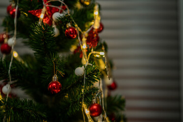 merry christmas and happy new year,Decorated Christmas tree on blurred, sparkling and fairy background