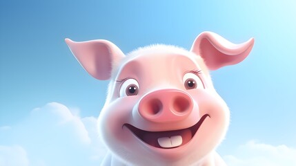 Fototapeta premium Adorable Pig Portrait Wallpaper with Soft Gradient Background