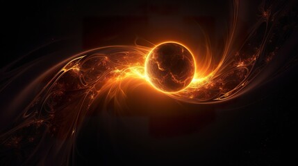 solar eclipse disk on black night sky, dark background with black hole wormhole