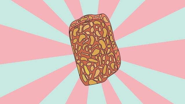 Animated fried tempeh icon with a rotating background