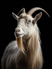 Alpine Goat Studio Shot Isolated on Clear Black Background, Generative AI